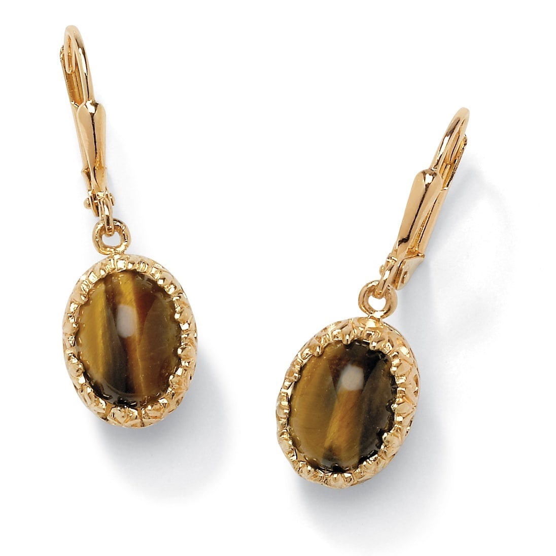 Yellow Genuine Tigers Eye Oval Stud Earrings for Woman
