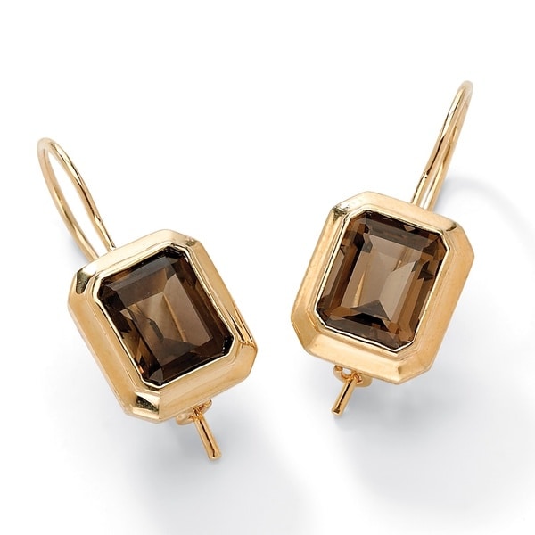8 Tcw Emerald Cut Genuine Smoky Quartz Drop Earrings 14k Gold 8 Tcw Emerald Cut Genuine Smoky Quartz Drop Earrings 14k Gold Plated