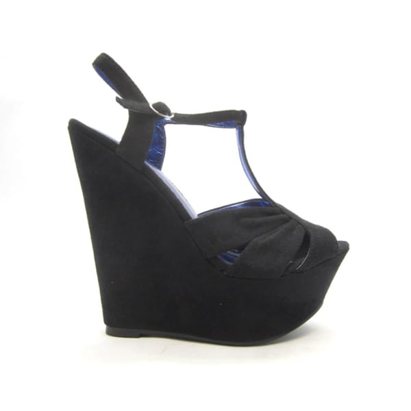 Blue Black and Gray Suede Wedge
