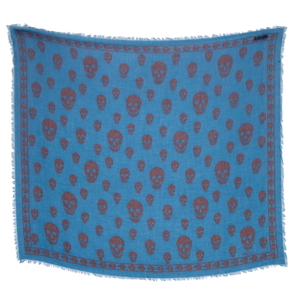 Alexander Mcqueen Blue And Burgundy Classic Silk Blend Scarf