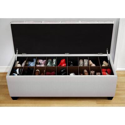 Sole Secret Loft Magnolia Fabric Shoe Storage Bench with Espresso Legs