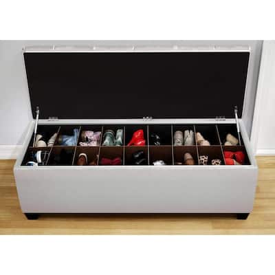 Sole Secret Loft Magnolia Fabric Shoe Storage Bench with Espresso Legs