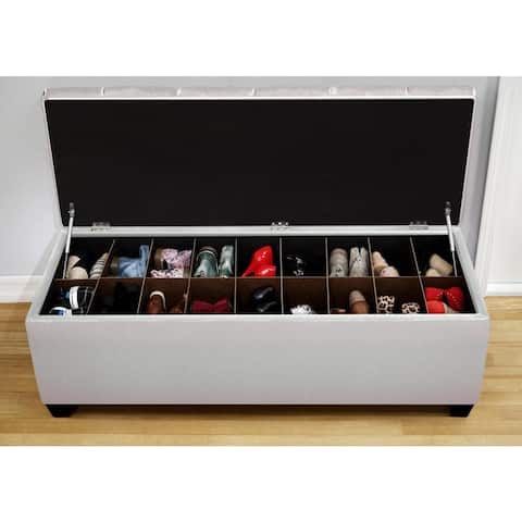 Sole Secret Loft Magnolia Fabric Shoe Storage Bench with Espresso Legs