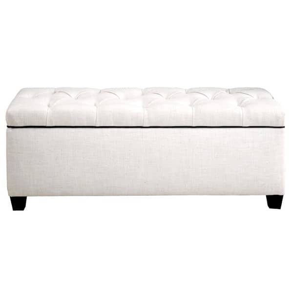 slide 2 of 6, Sole Secret Loft Magnolia Fabric Shoe Storage Bench with Espresso Legs Off-White Large