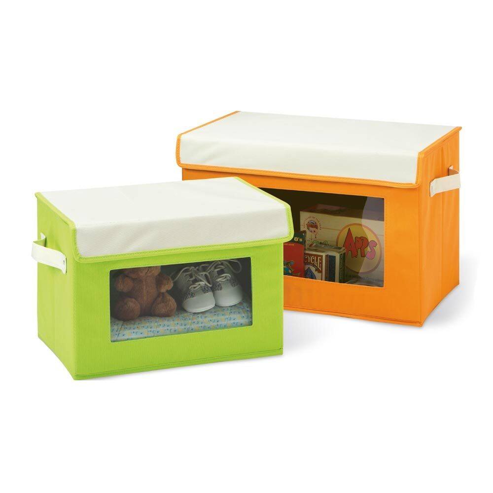 Seville Classics Canvas Storage Box Set with Window (2 Pack) -Green/Orange