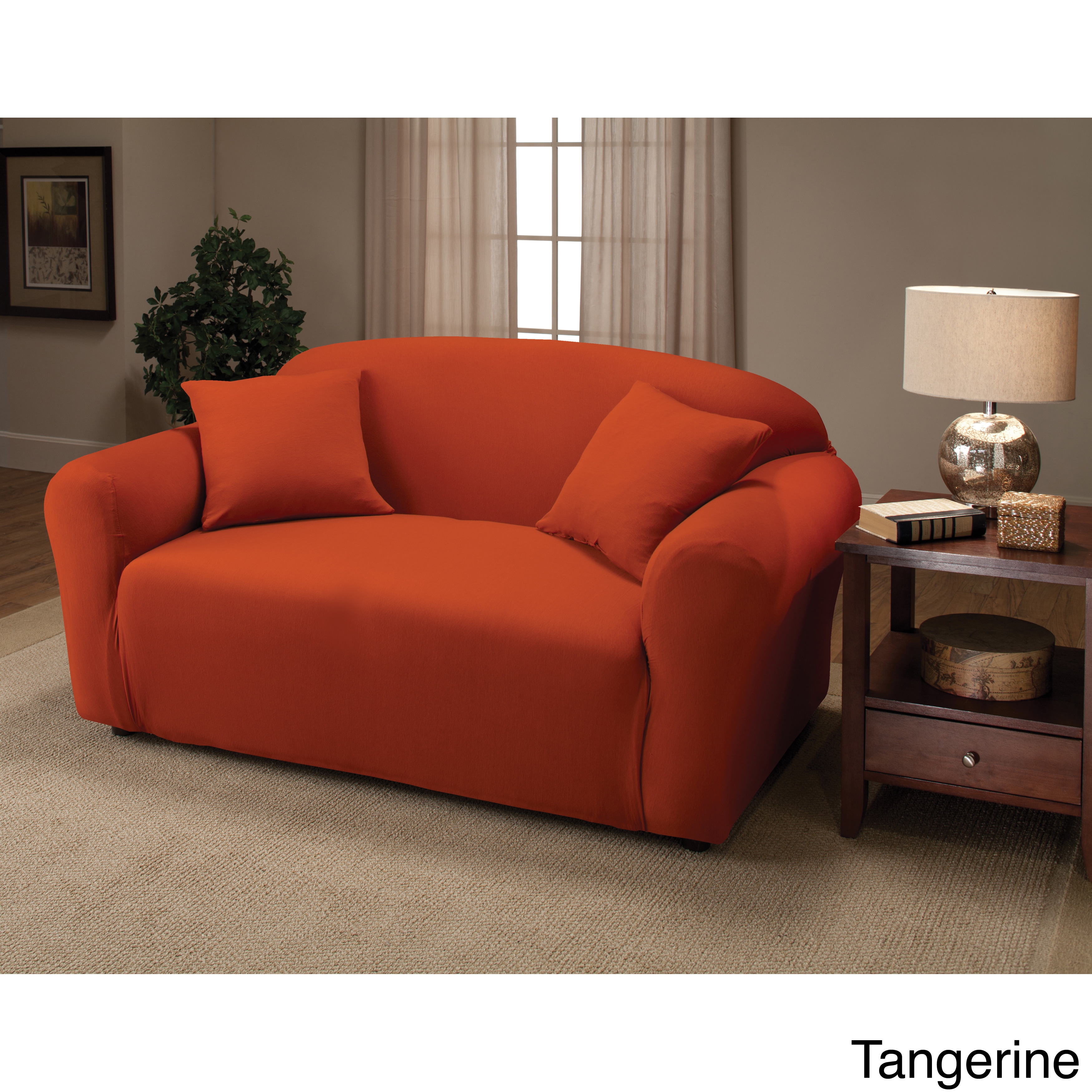 Madison Stretch Jersey Tangerine Chair Slipcover Solid 