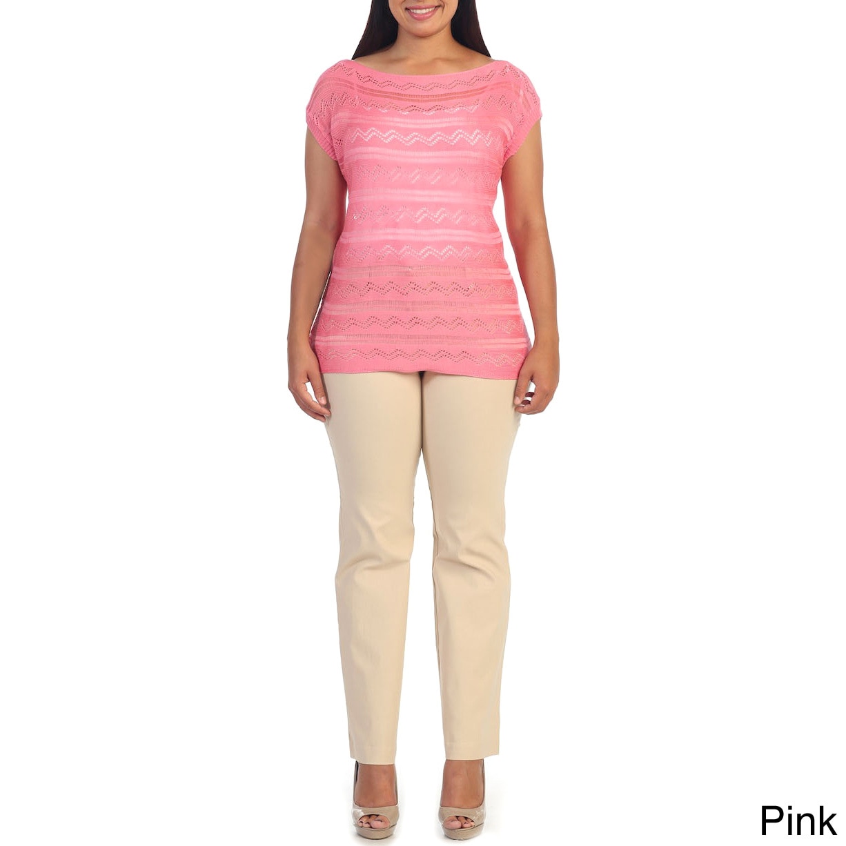 365 Apparel Womens Plus Size Casual Geometric Light knit Top Pink Size 1X (14W  16W)