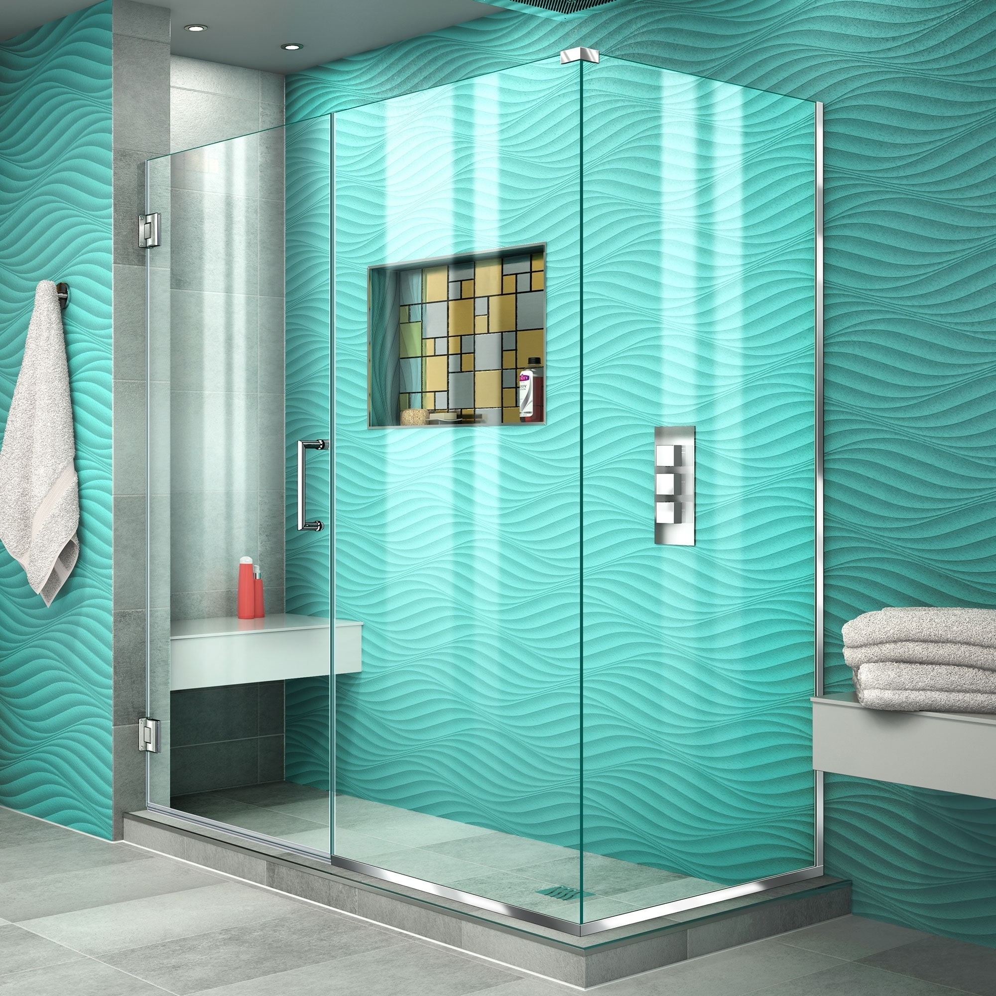 Dreamline Unidoor Plus 30.375   34.375 In. D X 53 In. W Frameless Hinged Shower Enclosure, Clear Glass