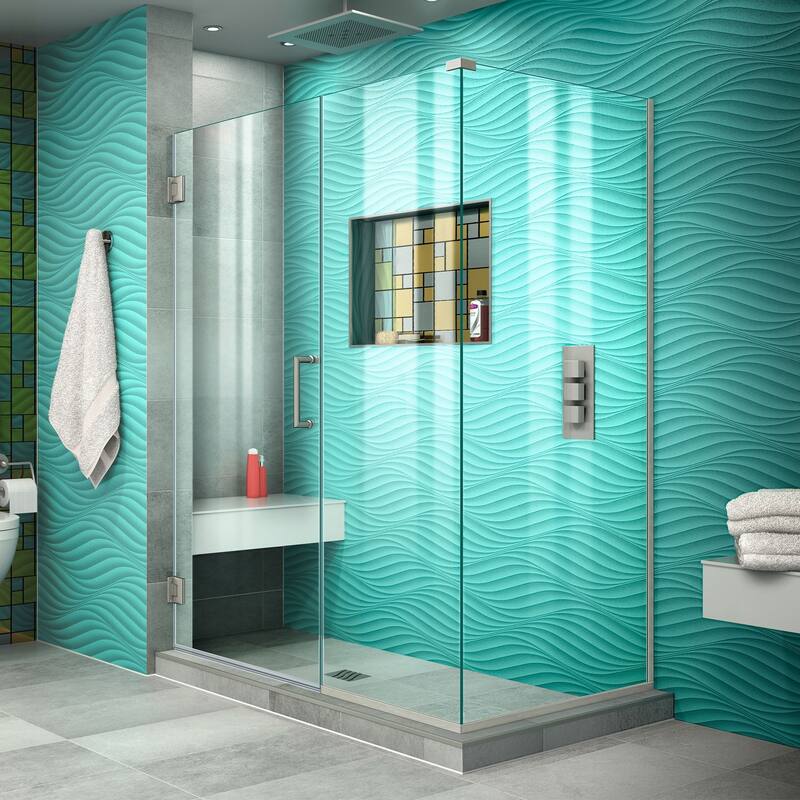 DreamLine Unidoor Plus 48 in. W x 30 3/8 in. D x 72 in. H Frameless Hinged Shower Enclosure - 30.38" x 48" - 30.38" x 48"