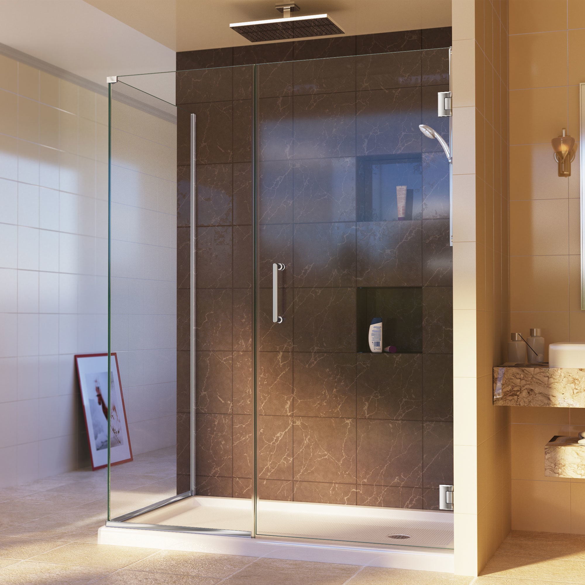 Dreamline Unidoor Plus 30.375   34.375 In. D X 30.5 In. W Frameless Hinged Shower Enclosure, Clear Glass