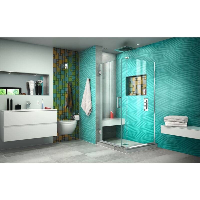 DreamLine Unidoor Plus 33 in. W x 30 3/8 in. D x 72 in. H Frameless Hinged Shower Enclosure - 30.38" x 33" - Chrome Finish
