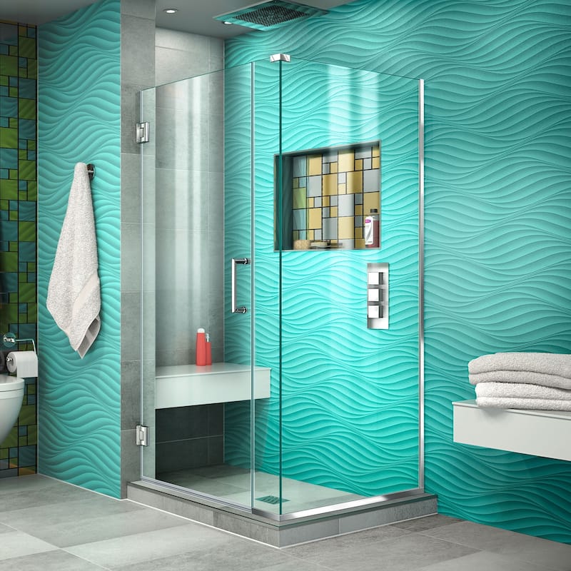 DreamLine Unidoor Plus 33 1/2 in. W x 30 3/8 in. D x 72 in. H Frameless Hinged Shower Enclosure - 30.38" x 33.5"