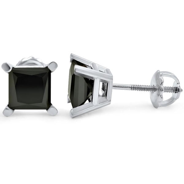 Noori 14k White Gold 2 1/4ct Black Diamond Princess Cut Stud Earrings