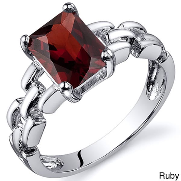 Oravo Sterling Silver Radiant Emerald-cut Gemstone Rhodium Finished Ring