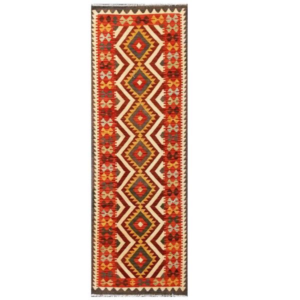 Herat Oriental Afghan Hand-woven Tribal Kilim Brown/ Red Wool Rug (2'7 x 8'). Opens flyout.