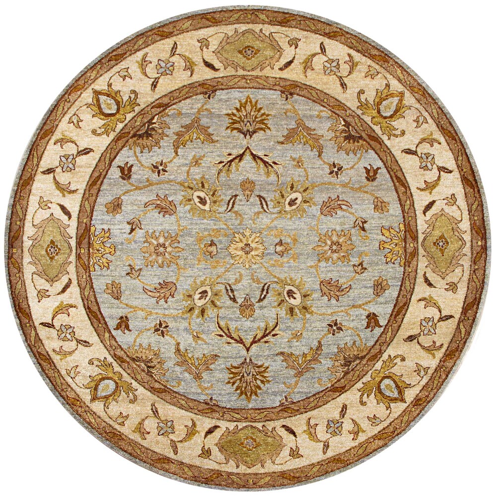 Hand Knotted Ziegler Blue Beige Vegetable Dyes Wool Rug (8 Round)