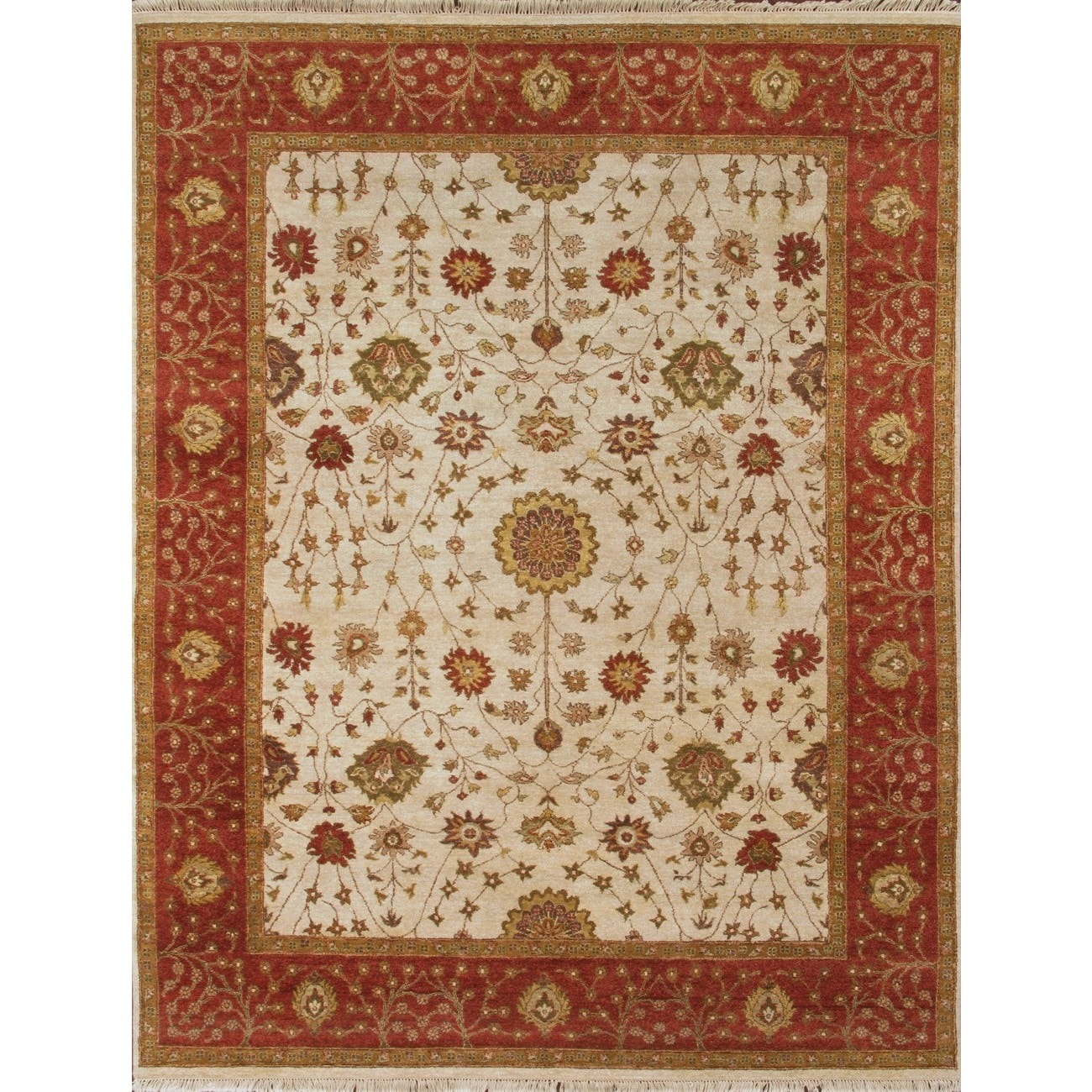 Hand Knotted Ziegler Beige Rust Vegetable Dyes Wool Rug (6 X 9)