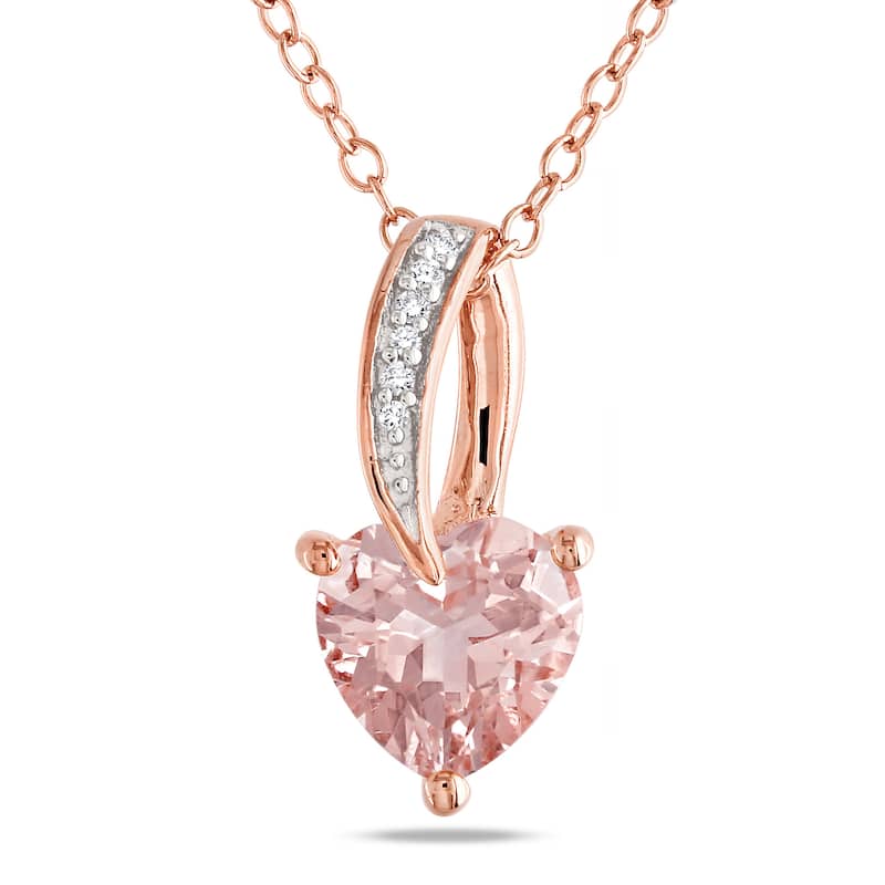 Miadora Rose Flash Plated Silver 1 1/10ct TGW Morganite and Diamond Heart Necklace