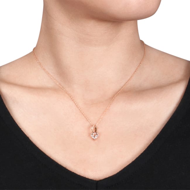 Miadora Rose Flash Plated Silver 1 1/10ct TGW Morganite and Diamond Heart Necklace