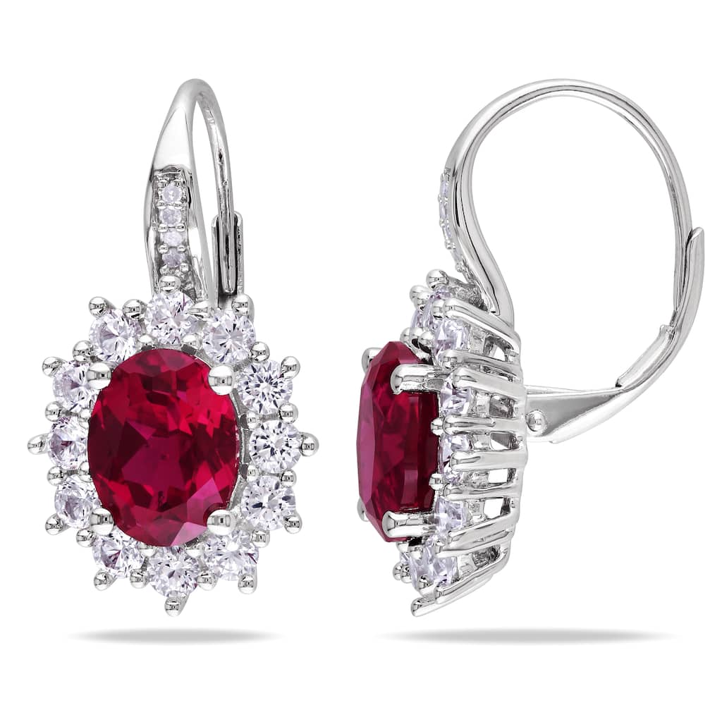 Miadora Silver Created Ruby and Created White Sapphire with Diamond Earrings