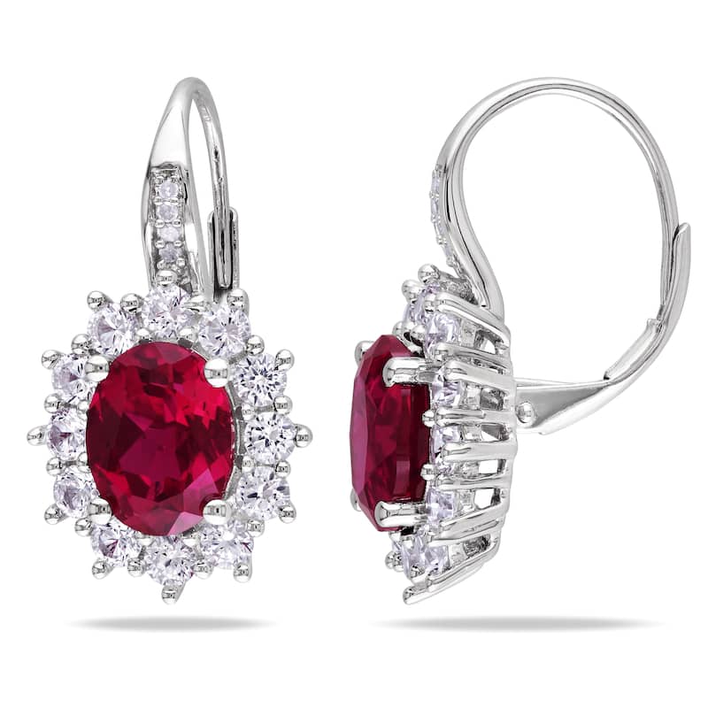 Miadora Silver Created Ruby and Created White Sapphire with Diamond Earrings