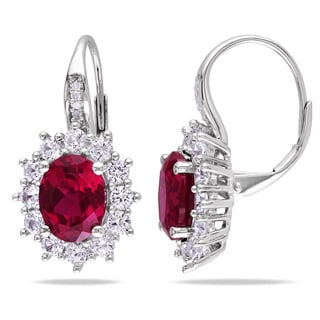  Silver Created Ruby and Created White Sapphire with Diamond Earrings