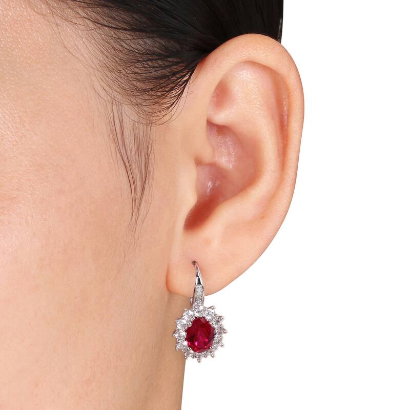 Miadora Silver Created Ruby and Created White Sapphire with Diamond Earrings