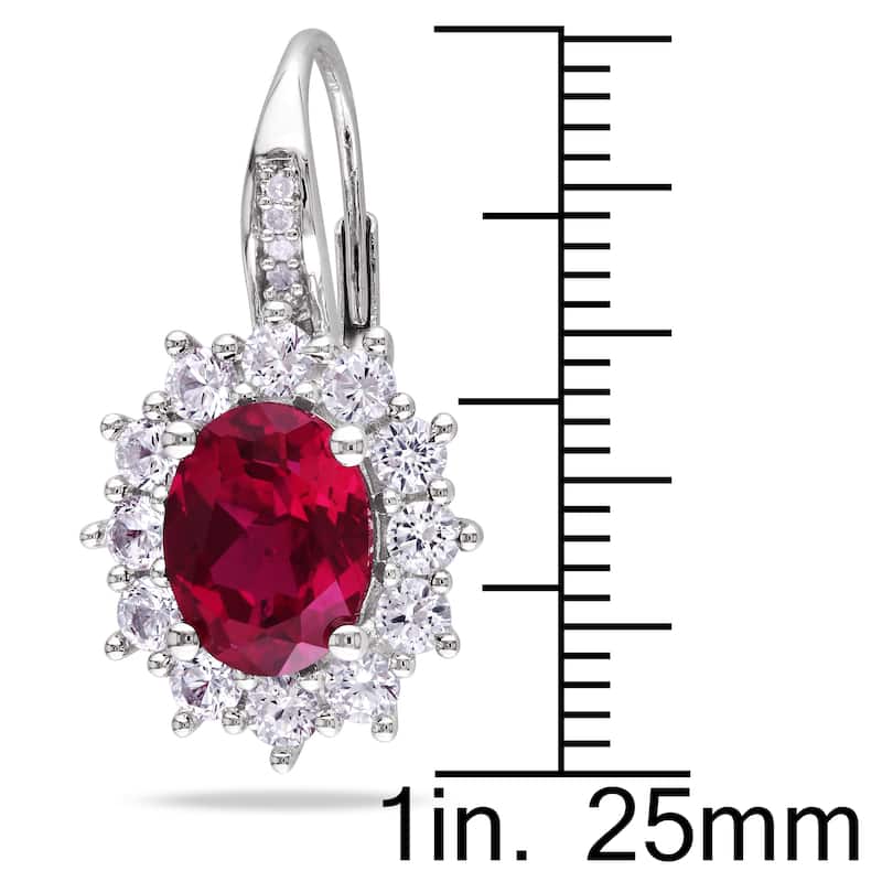 Miadora Silver Created Ruby and Created White Sapphire with Diamond Earrings
