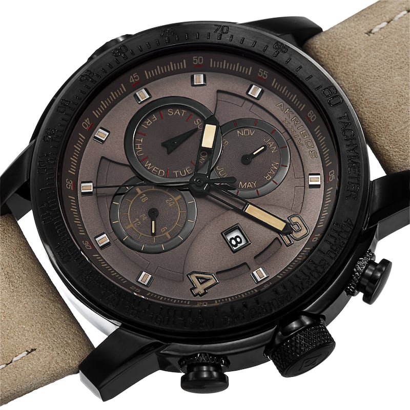 Akribos XXIV Men's Swiss Quartz Tachymeter Leather Strap Watch