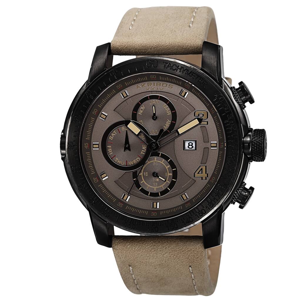 Akribos XXIV Men's Swiss Quartz Tachymeter Leather Strap Watch