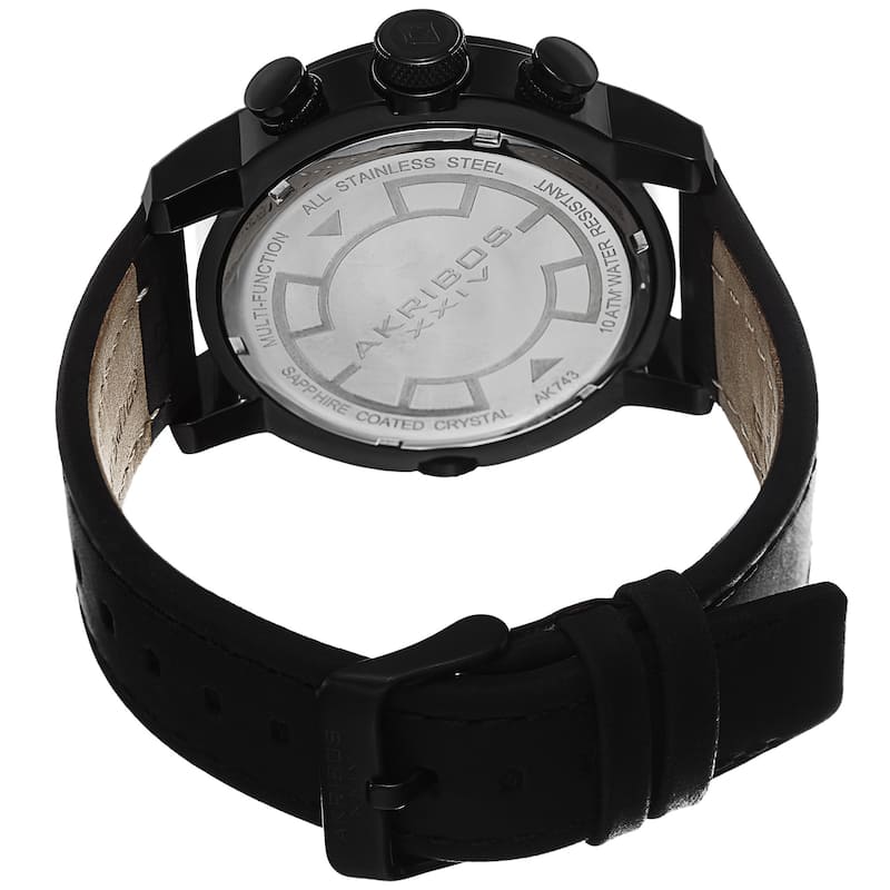 Akribos XXIV Men's Swiss Quartz Tachymeter Leather Black Strap Watch