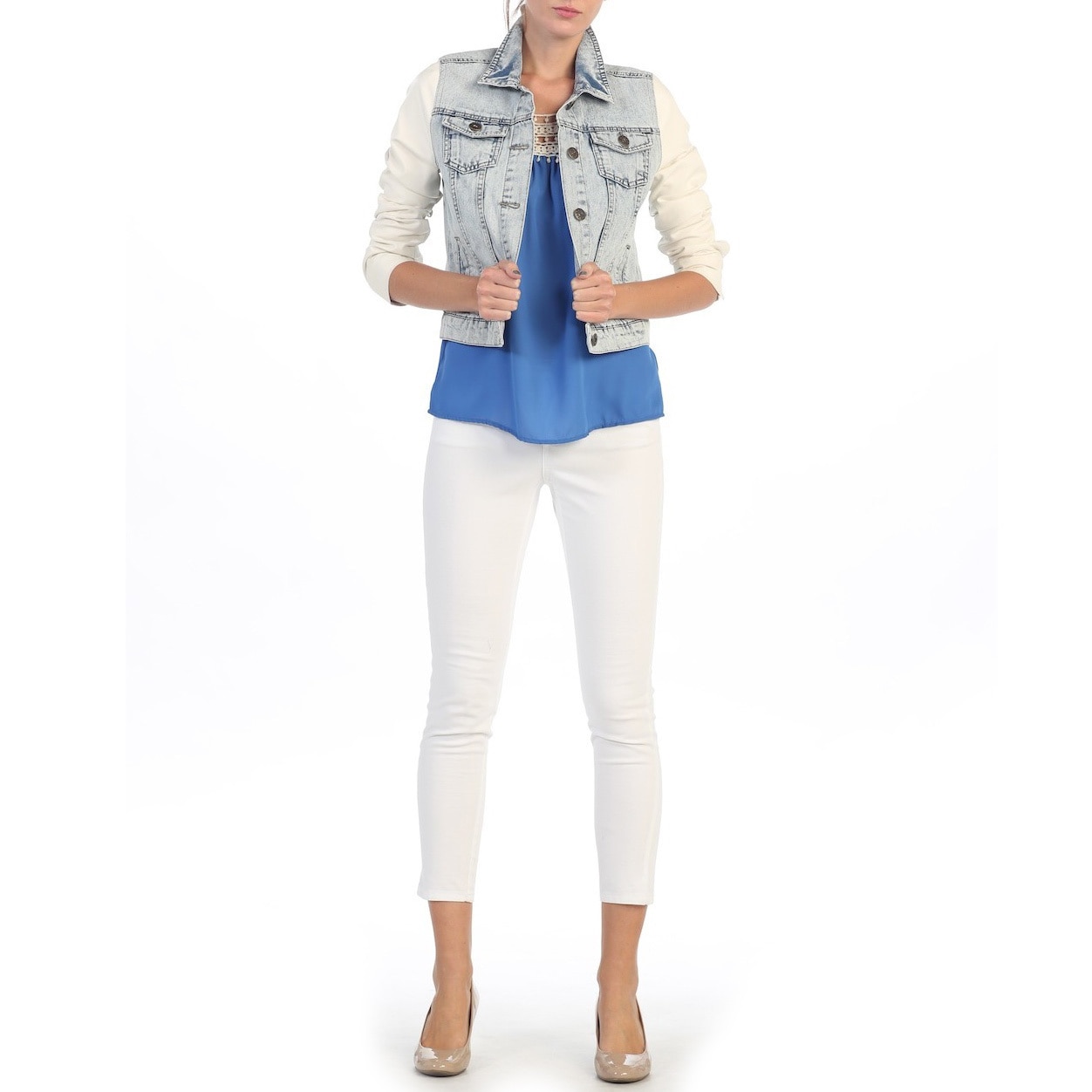 Hadari Juniors Light Blue And Creme Denim Jacket