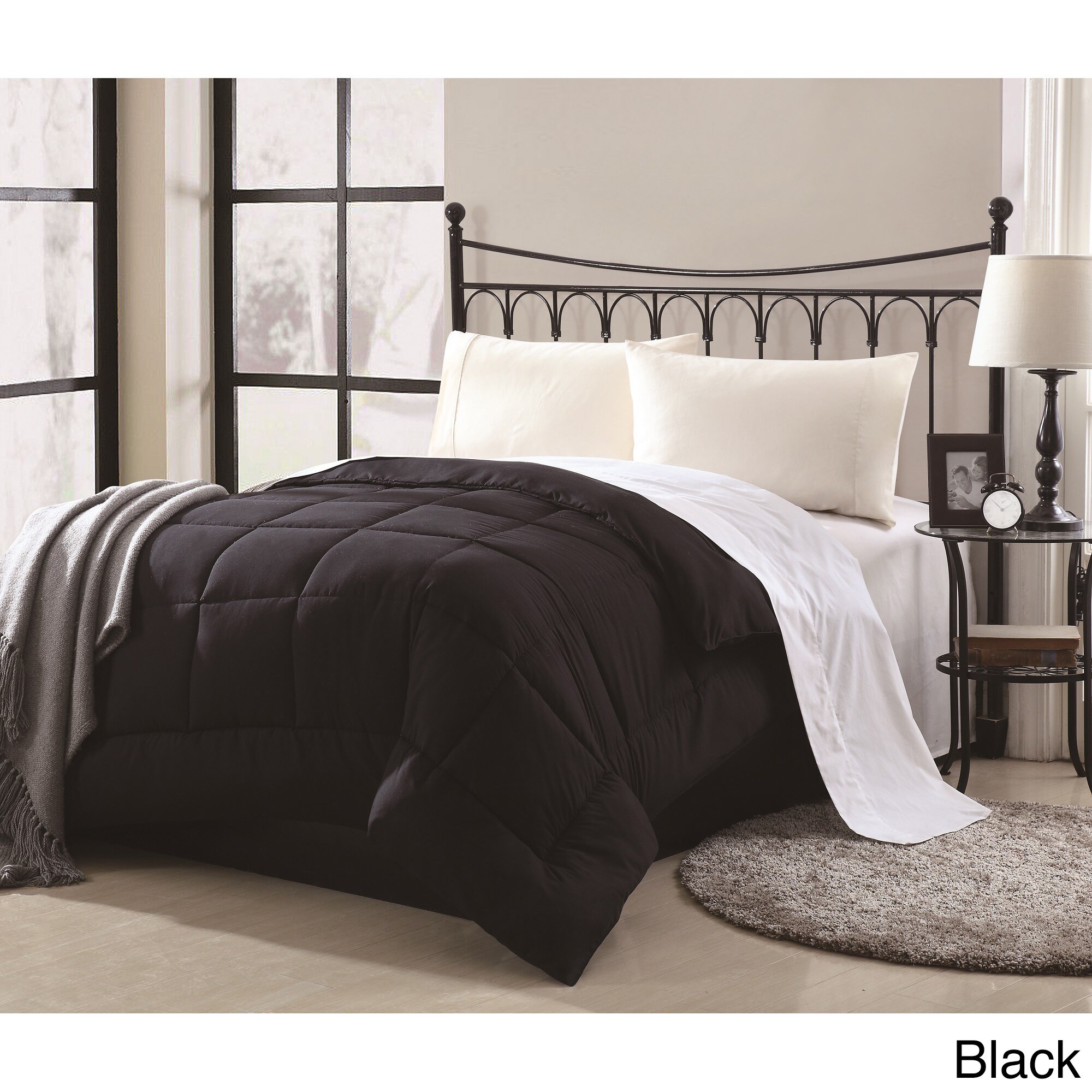 Private Lennox Overfilled Solid Color Microfiber Down Alternative Comforter Black Size Twin