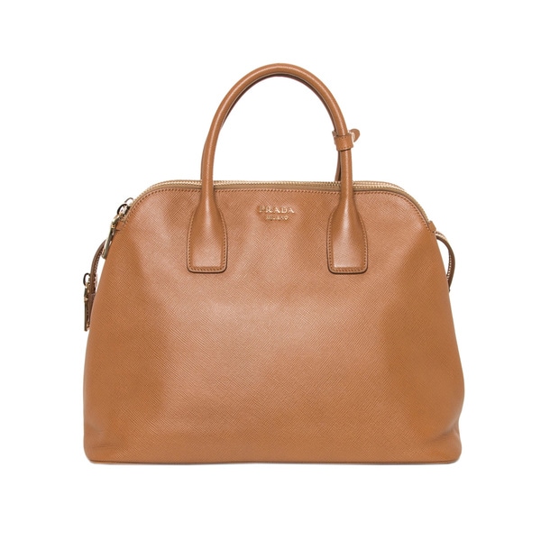 Prada Medium Caramel Saffiano Triple Zip Top Handle Bag  