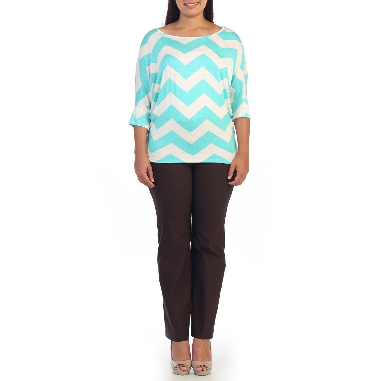 Hadari Womens Plus Size Mint Chevron Print Dolman Top