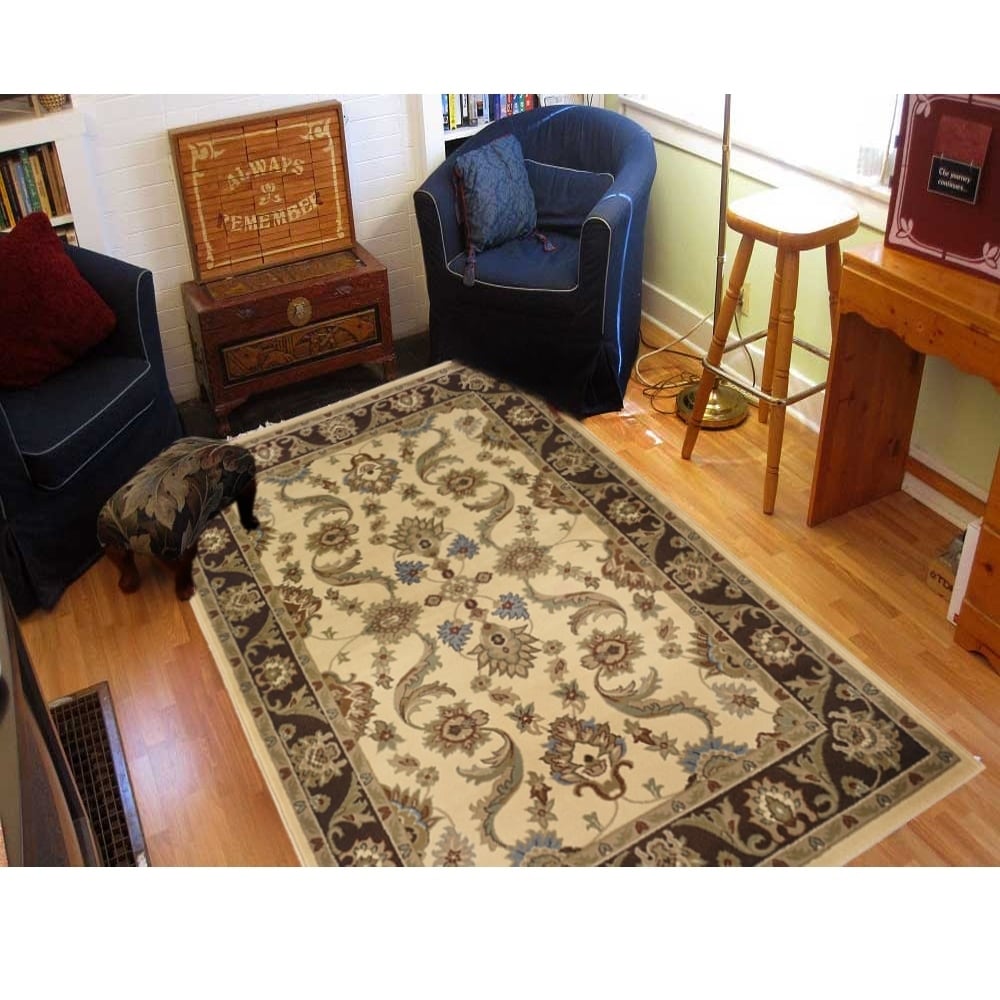 Lnr Home Adana Cream/brown Plush Indoor Rectangle Area Rug 92 X 126