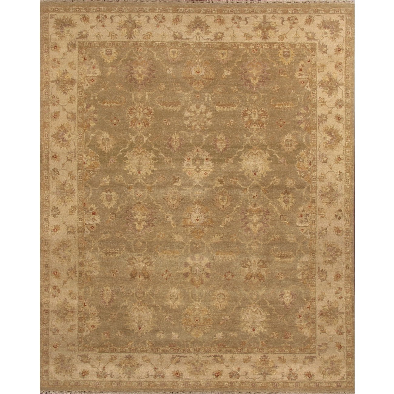 Hand Knotted Ziegler Green Beige Vegetable Dyes Wool Rug (10 X 14)