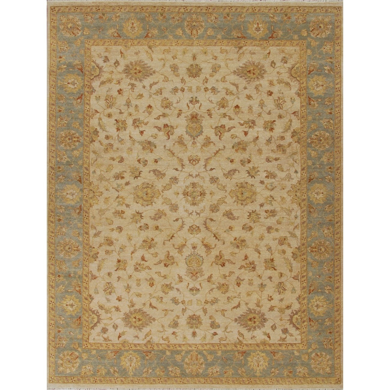 Hand Knotted Ziegler Beige Blue Vegetable Dyes Wool Rug (10 X 14)