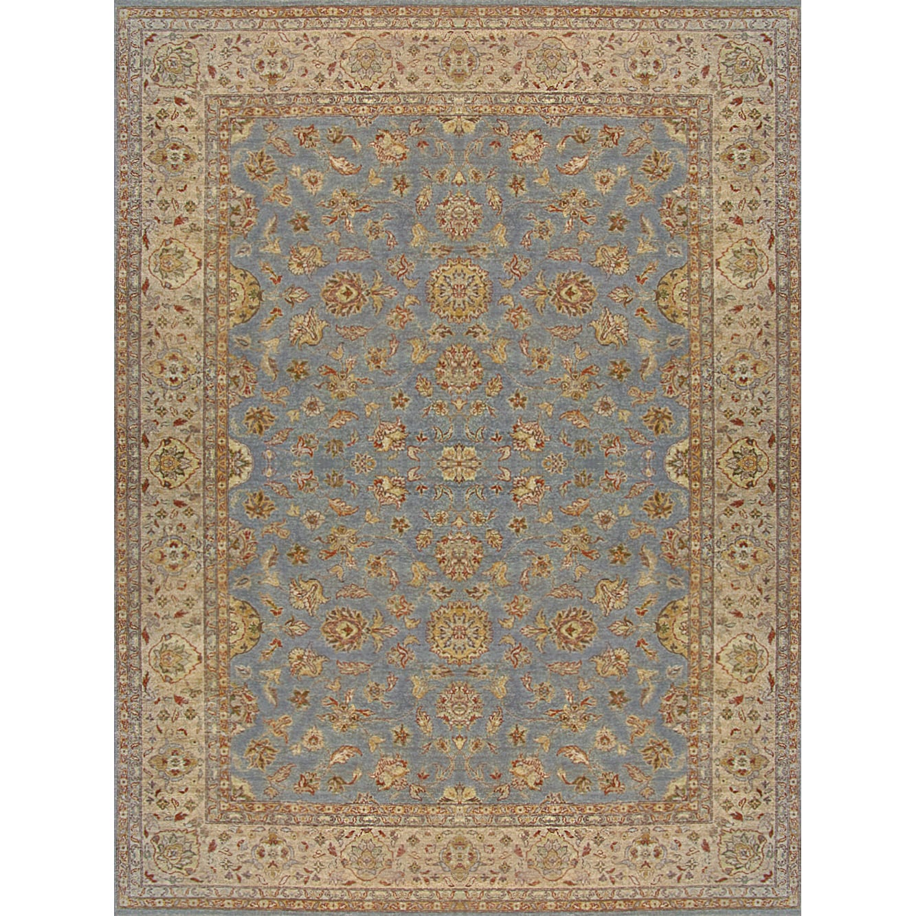 Hand Knotted Ziegler Blue Beige Vegetable Dyes Wool Rug (10 X 14)