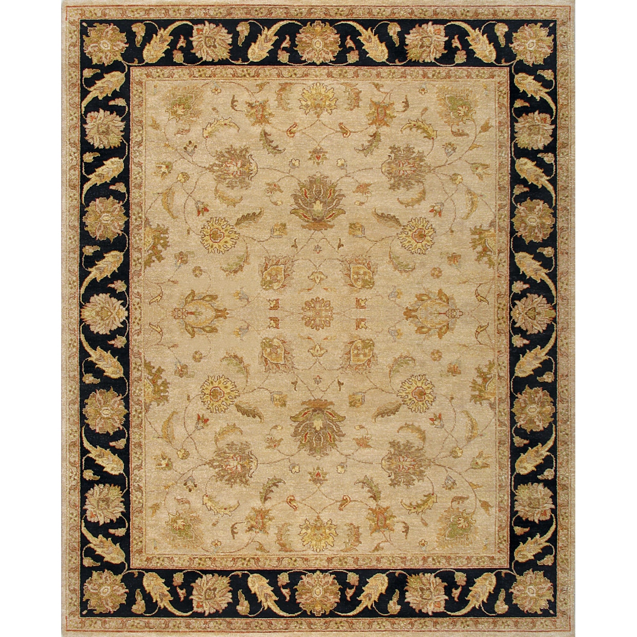 Hand Knotted Ziegler Beige Navy Vegetable Dyes Wool Rug (9 X 12)