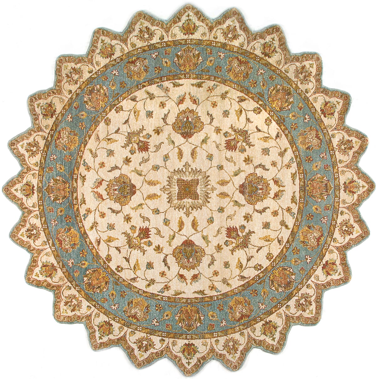 Hand knotted Ziegler Beige Blue Vegetable Dyes Wool Rug (10 Round)