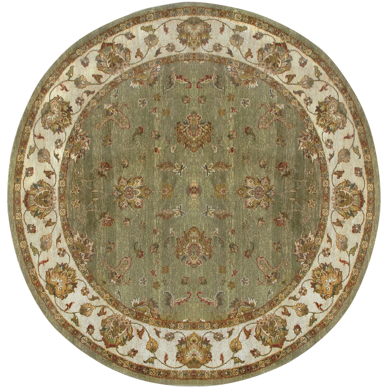 Hand knotted Ziegler Green Beige Vegetable Dyes Wool Rug (6 Round)