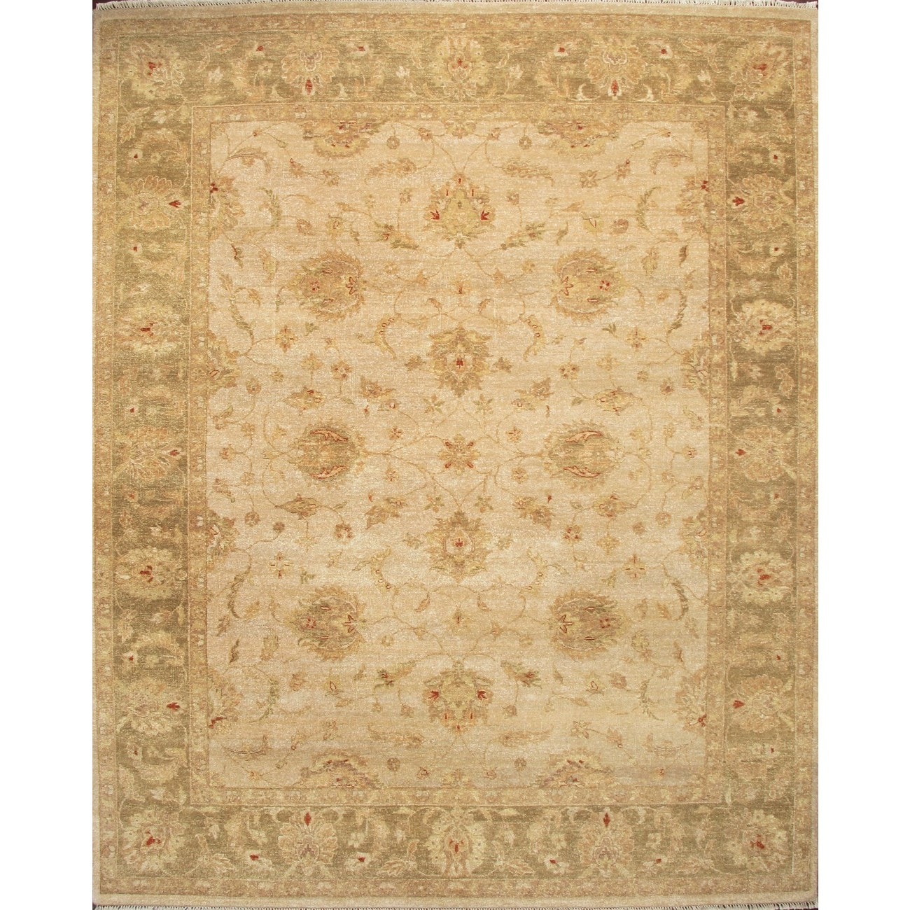 Hand knotted Ziegler Green Beige Vegetable Dyes Wool Rug (6 X 9)