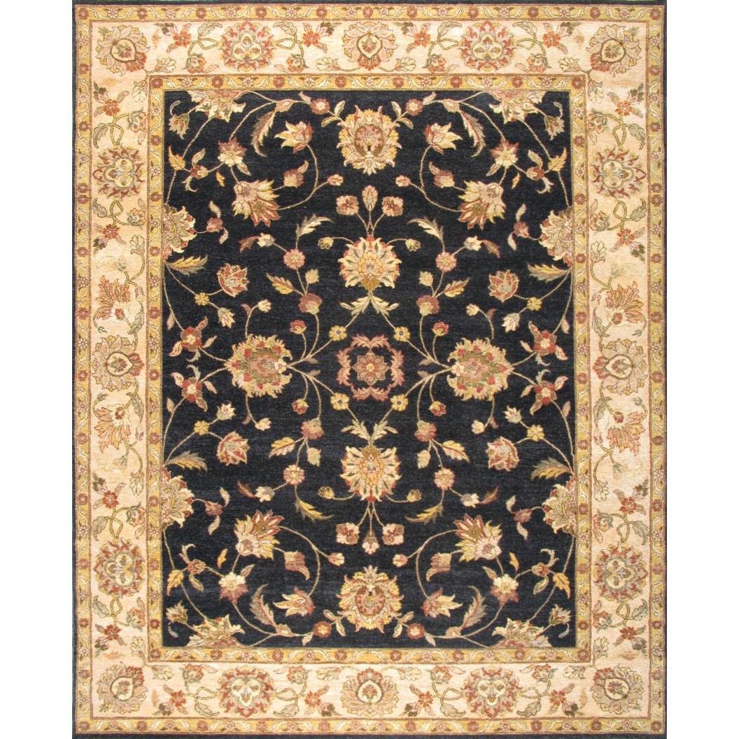 Hand knotted Ziegler Black Beige Vegetable Dyes Wool Rug (8 X 10)