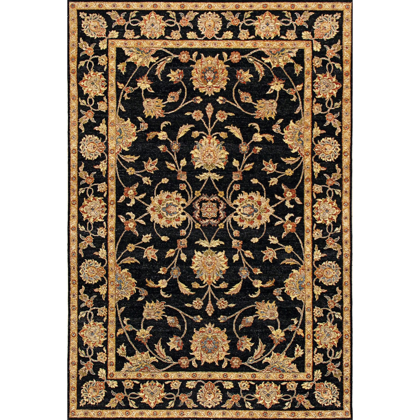 Hand knotted Ziegler Black Vegetable Dyes Wool Rug (6 X 9)