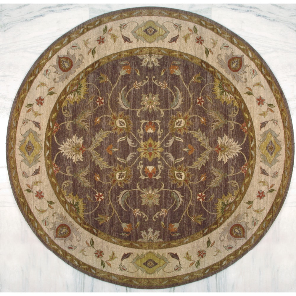 Hand knotted Ziegler Brown Beige Vegetable Dyes Wool Rug (6 Round)