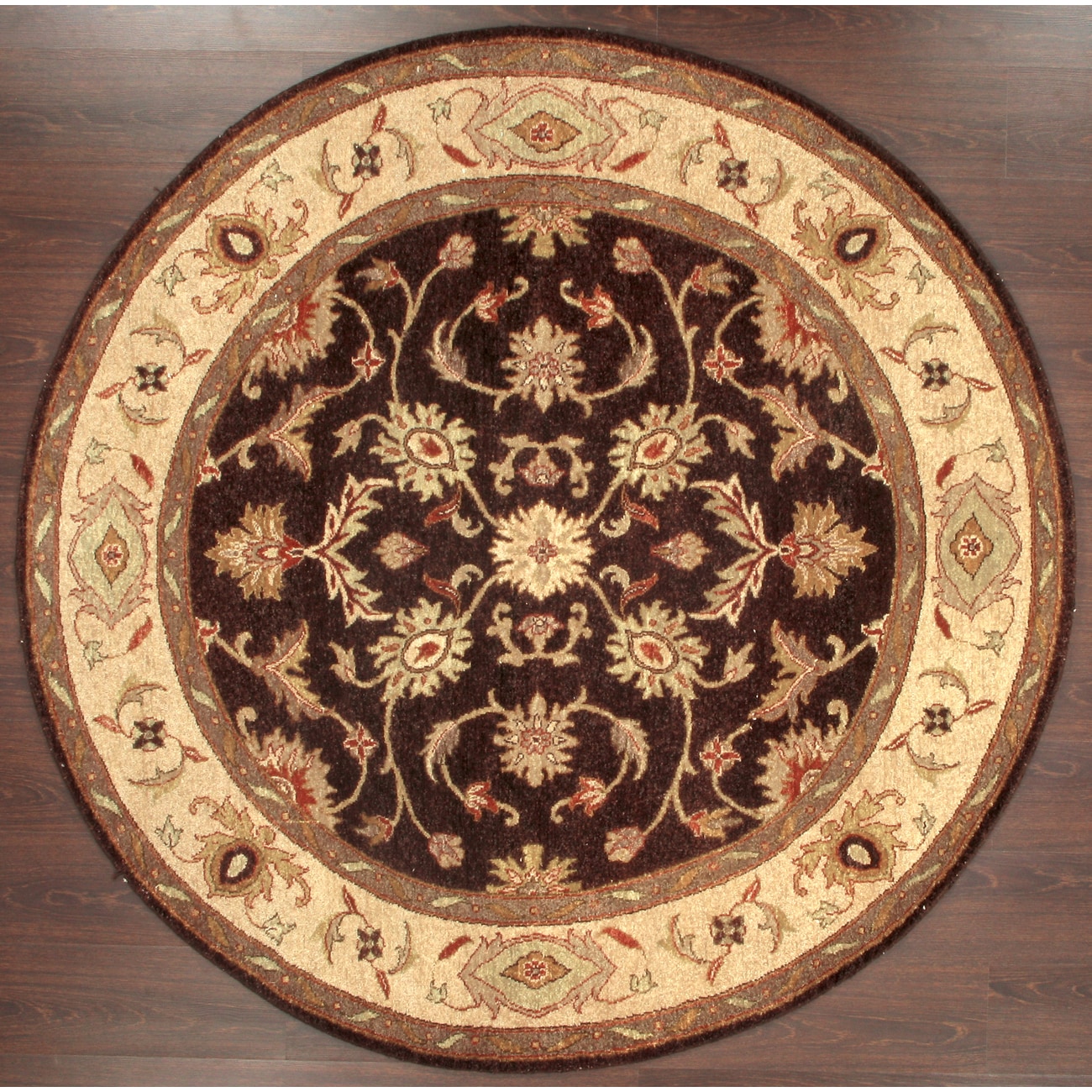 Hand knotted Ziegler Brown Beige Vegetable Dyes Wool Rug (6 Round)