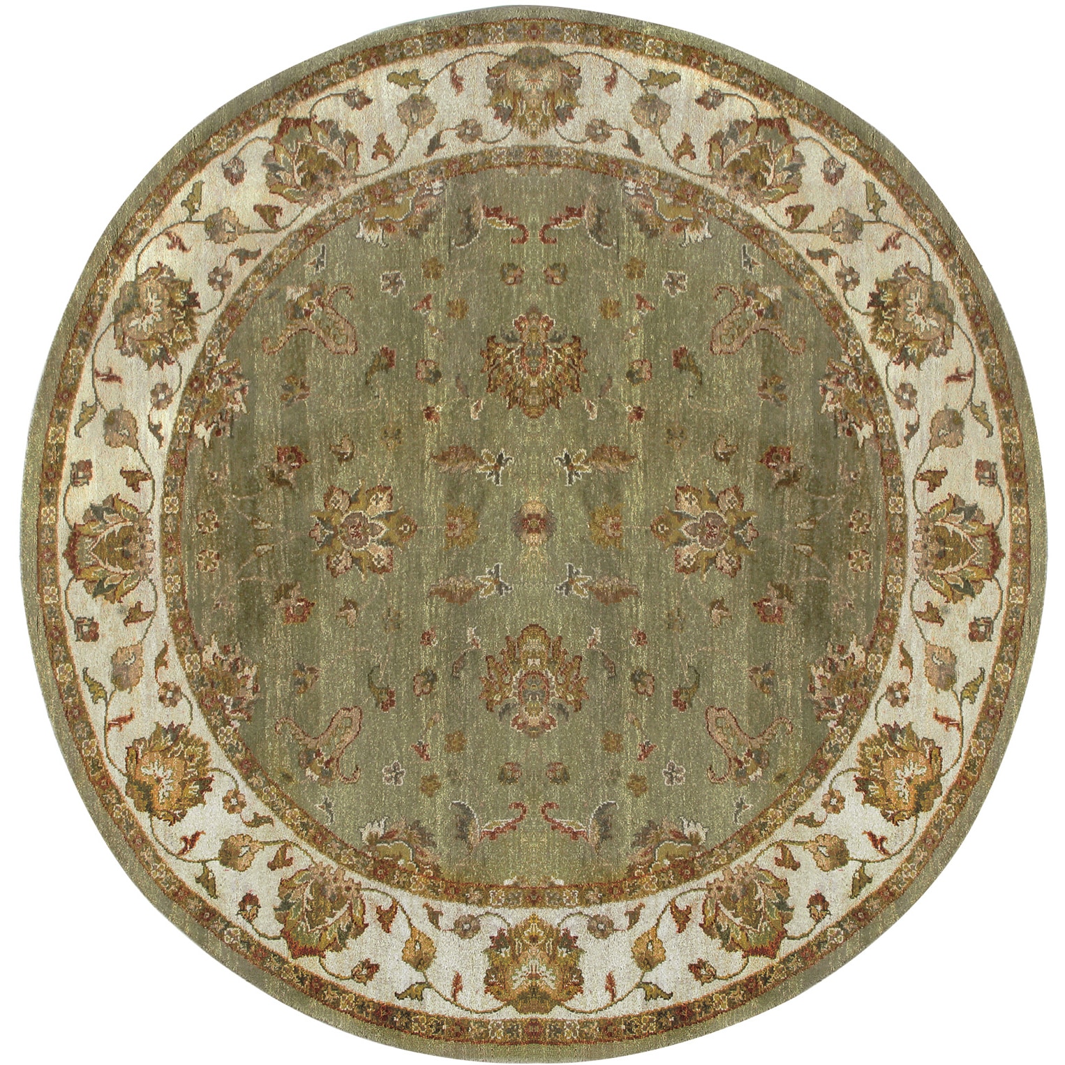 Hand knotted Ziegler Green Beige Vegetable Dyes Wool Rug (8 Round)