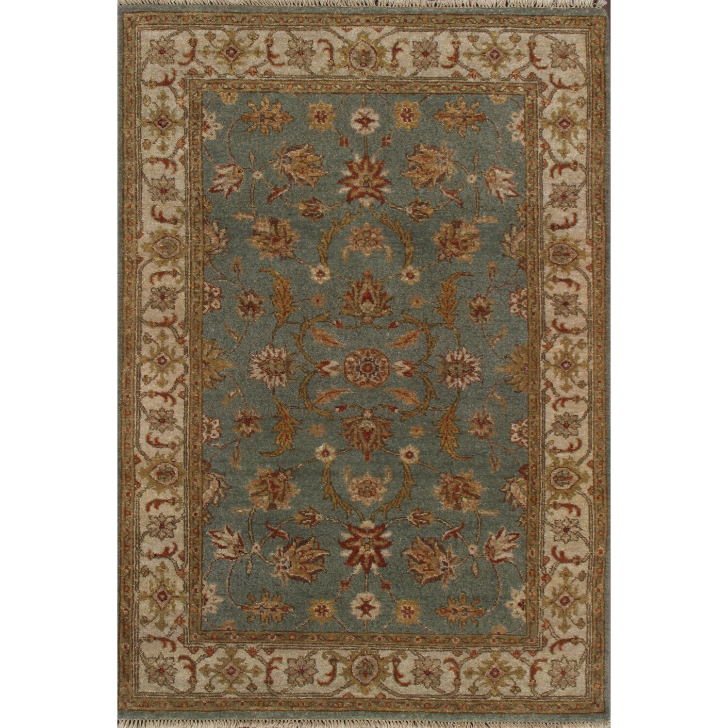 Hand knotted Ziegler Blue Beige Vegetable Dyes Wool Rug (10 X 14)