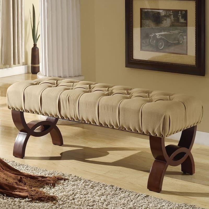 Carolina Tufted Bench With Nailhead Trim - Tan